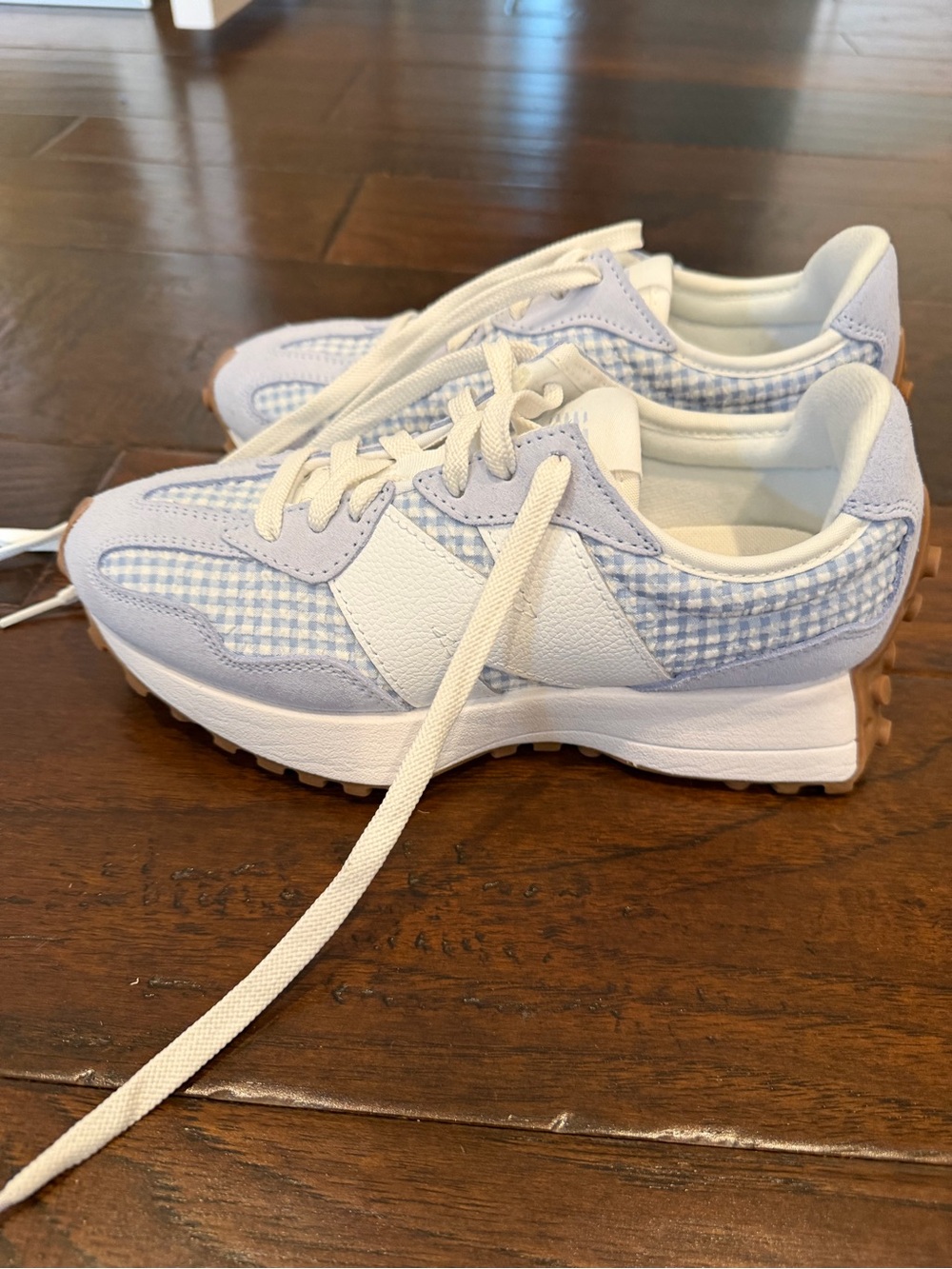 New Balance 327 Oxford Blue & White Gingham Sneakers